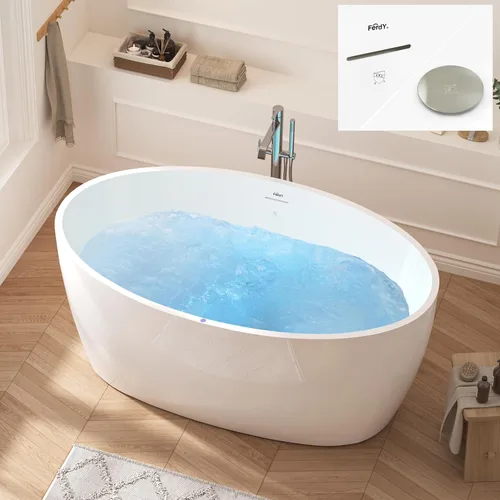 Miniatura 16 de FerdY Tahiti - Bañera independiente de 67" con forma ovalada elegante, bañera aislada de doble pared brillante con color blanco, con centro
