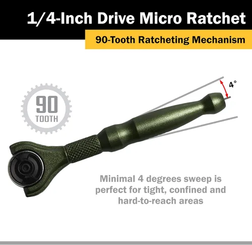 Miniatura 6 de Titan Tools 11324 - Destornillador con trinquete micro de 1/4 de pulgada x 4 pulgadas y 90 dientes - Verde