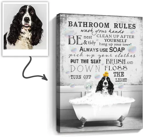 Miniatura 47 de Fotos personalizadas de mascotas en lienzo para pared Arte de baño personalizado Lindo perro gato en bañera Impresiones, divertidos animales Foto