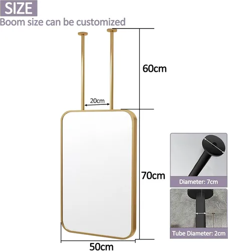 Miniatura 2 de Espejos de baño, espejo de barra colgante para montaje en techo, marco de metal dorado, espejo decorativo de pared para el hogar o hotel, vestidores