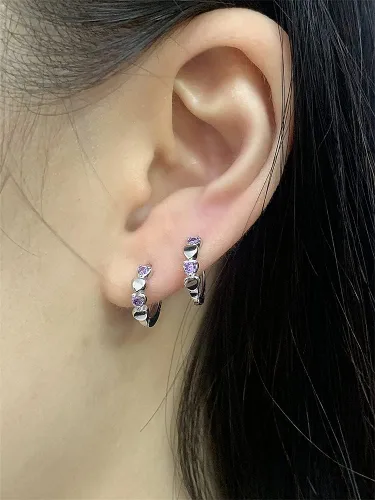 Miniatura 3 de Aretes de aro pequeños de doble corazón con circonita cúbica para mujeres, adolescentes y niñas, plata de ley 925, hipoalergénicos para orejas
