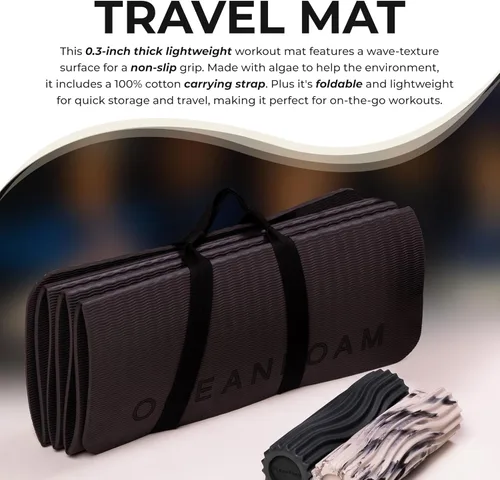 Miniatura 2 de Oceanfoam Tapete de entrenamiento de viaje, tapete de ejercicio plegable de 0.3 pulgadas de grosor para yoga, pilates y fitness, tapete Carbón