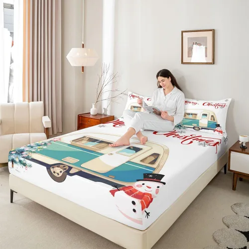 Miniatura 30 de Erosebridal Sábana bajera ajustable de Papá Noel con bolsillo profundo para niños, niñas y niños, juego de ropa de cama de Navidad para niños