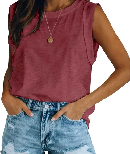 Miniatura 3 de Camiseta sin mangas de verano para mujer, ajuste holgado, casual, cuello redondo, básica