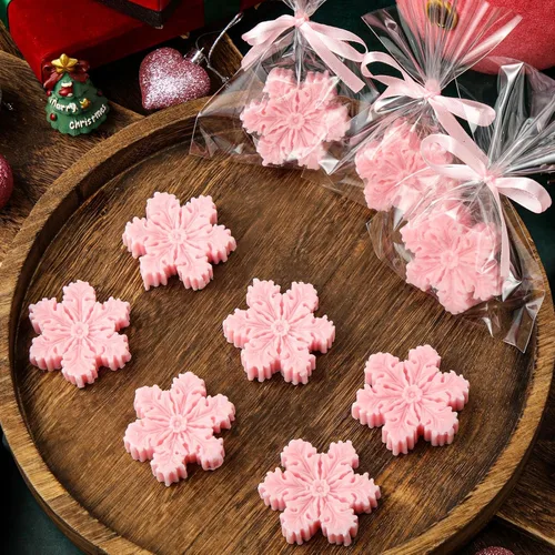 Miniatura 6 de Demissle Juego de 20 barras de jabón de Navidad, copos de nieve, jabón hecho a mano a granel con recuerdos de Navidad perfumados para invitados