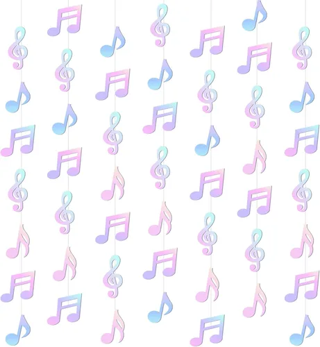 Miniatura 7 de Cindeer 8 piezas de notas musicales para decoración de fiesta de cumpleaños musical, decoraciones colgantes de notas musicales, guirnalda de papel