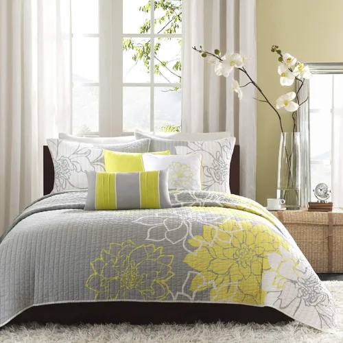 Madison Park Lola Juego de colcha 100 % algodón, informal, floral, puntadas en canal, 365 días, ligero, colcha, almohadas decorativas, fundas, Lola