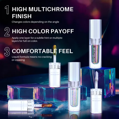 Miniatura 6 de CHARMACY Sombra de ojos líquida duocroma, aspecto metálico, juego de sombras de ojos con purpurina de larga duración, pigmentos metálicos, secado