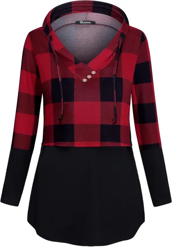 Miniatura 2 de QUINEE sudadera con capucha para mujer de manga larga a cuadros bloque
