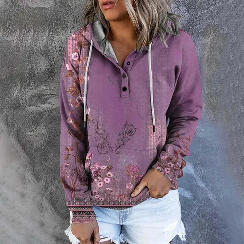 Miniatura 2 de ZDRZK Womens Fashion Long Sleeve Hoodies Graphic Design Vintage Floral Print Hooded Sweatshirt Casual Pullover Tops
