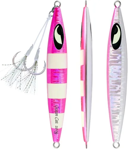 Miniatura 22 de OCEAN CAT Plomo de metal plano de caída lenta pesca señuelos hundimiento vertical cebo de jigging con gancho de mariposa para pesca en agua salada