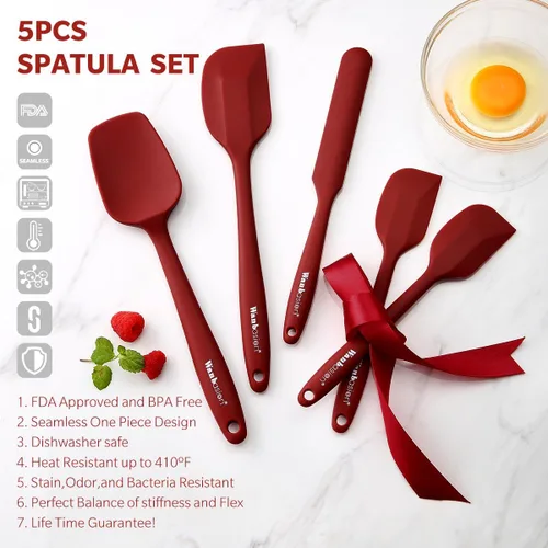Miniatura 2 de Wanbasion Juego de 5 Espátulas de Silicona Premium Resistentes al Calor, Juego de Espátulas de Cocina Aptas para Lavavajillas para Utensilios
