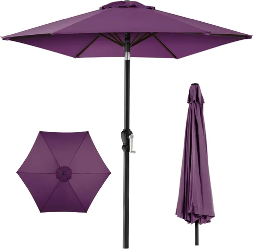 Best Choice Products sombrilla de exterior para patio de 10 pies, de acero y poliéster, con manivela, botón fácil de presionar, inclinación,