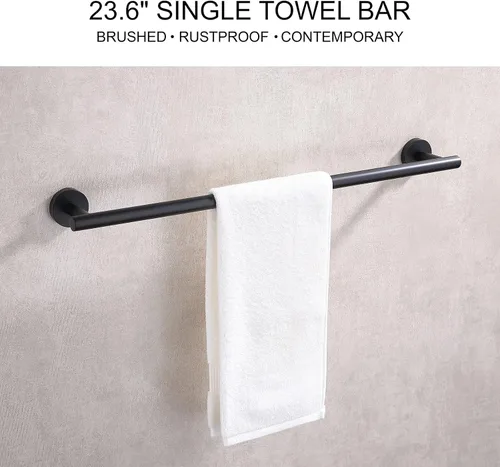 Miniatura 2 de TASTOS Toallero de baño de 23.6 pulgadas, color negro mate, acero inoxidable SUS304 de alta calidad, estilo redondo, soporte resistente, barra