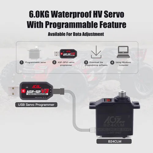 Miniatura 4 de AGFRC 6KG Mini Servo Motor de Dirección RC Impermeable - 0.085Seg Alta Velocidad Engranaje de Titanio Sin Núcleo Servo Digital para 1/16 Coche RC