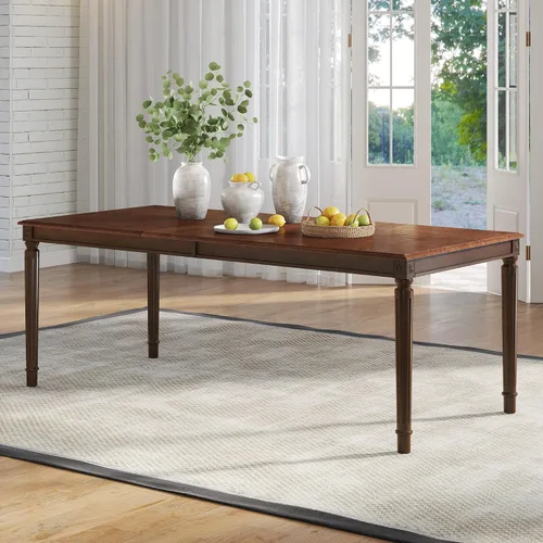 AMERLIFE 79" Farmhouse Dining Table, Rectangular Wood Kitchen & Dining Room Table with Roman Conical Legs, Wood Grain Tabletop, for Kitchen and