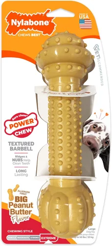 Miniatura 10 de Juguete mordedor para perros Nylabone, sabor mantequilla de maní., Barbell, L