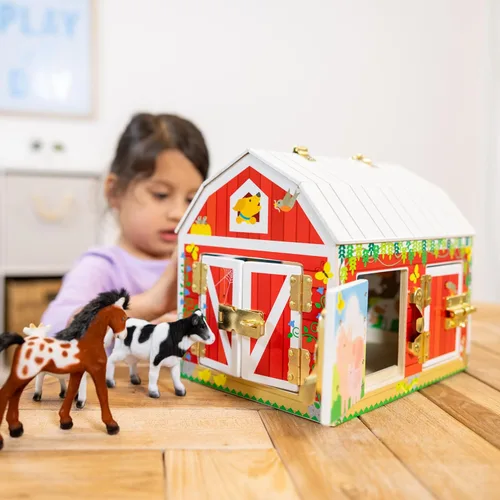 Miniatura 2 de Melissa & Doug – Juego sensorial de cierres para granero, juguete de puertas y cerraduras, animales de granja, para niños mayores de 3 años