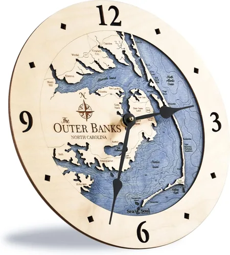Miniatura 10 de Sea & Soul Outer Banks - Reloj de pared de 12 pulgadas, hecho a mano en los Estados Unidos, reloj topográfico de mapa de agua, reloj de pared