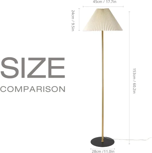 Miniatura 2 de KUNJOULAM Lámpara de pie plisada moderna, lámpara de pie de poste dorado, lámpara alta de diseño simple con pantalla beige ajustable, lámpara de pie
