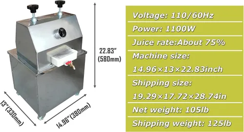 Miniatura 3 de INTSUPERMAI Prensa comercial de caña de azúcar, máquina exprimidora de caña de azúcar, extractor de jugo de caña de azúcar, 110 V, exprimidor
