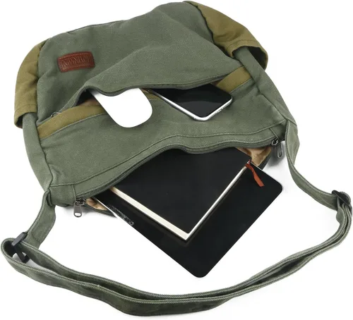 Miniatura 4 de Bolso bandolera grande de lona con múltiples bolsillos para hombres y mujeres, bolso cruzado de hombro para laptop 2 - Verde