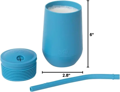 Miniatura 8 de ezpz Happy Cup + sistema de popote (azul) - 24 meses + - Taza 100% de silicona + popote para niños mayores + preescolares - Diseñado por un