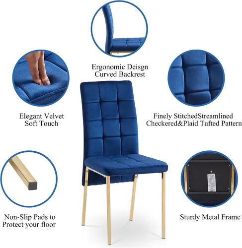 Miniatura 6 de Homedot Juego de 2 sillas de comedor de terciopelo, cómodas sillas de cocina para el hogar, silla lateral tapizada, sin brazos, diseño único