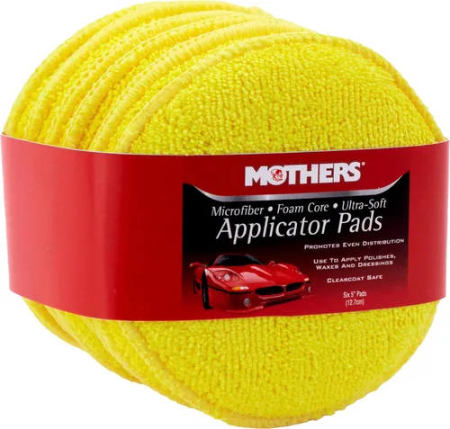 Mothers Almohadilla de pulido de microfibra y almohadillas de limpieza para detalles de automóviles, 5 pulgadas de diámetro, amarillo, paquete de 6