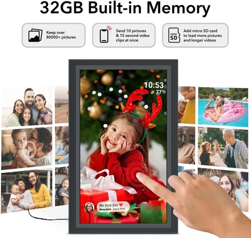 Miniatura 3 de FRAMEO Marco de Fotos Digital - Marco de fotos digital de 15.6 pulgadas con pantalla táctil IPS HD de 1920 x 1080, almacenamiento integrado de 32