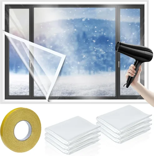 Miniatura 7 de Kit de aislamiento de ventana de 6 piezas de 47 x 63 pulgadas, película retráctil transparente cortable con cinta adhesiva de doble cara