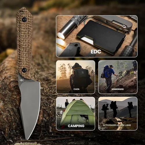 Miniatura 7 de Kizer Mini Harpoon Cuchillo de hoja fija con funda, cuchillo de caza de hoja de 3 V con mango de micarta, cuchillos pequeños EDC de hoja fija