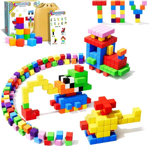 Miniatura 8 de Bloques magnéticos grandes de viaje, 20 bloques de construcción de 1.42 pulgadas para niños pequeños de 3 a 5 años, cubos magnéticos para niños