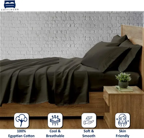Miniatura 8 de Cottingon Juego de sábanas Split King para cama ajustable, sábanas 100% algodón egipcio, incluye 2 sábanas bajeras Twin XL de 39 x 80 pulgadas, Gris