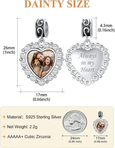 Miniatura 63 de Custom4U Photo Charms for Bracelets 925 Sterling Silver/Gold Plated Heart/Tree of Life/Round Charm Bead Personalized with Picture Custom