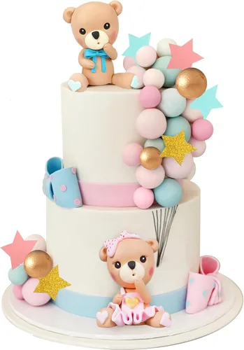 Decoración de oso para tartas de oso azul y rosa, decoración de tartas, bolas de perlas para revelación de género, suministros temáticos de oso de