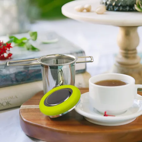Miniatura 7 de Infusor de Té de Acero Inoxidable Colador de Té Mango Plegable Filtro de Té Colador de Malla Extra Fina Cesta de Preparación con Tapa para Té