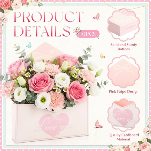 Miniatura 3 de Geyee 10 cajas sobre para ramo de floristería de graduación clase de 2026, ramo de flores de corazón rosa, embalaje de papel de regalo, bolsas