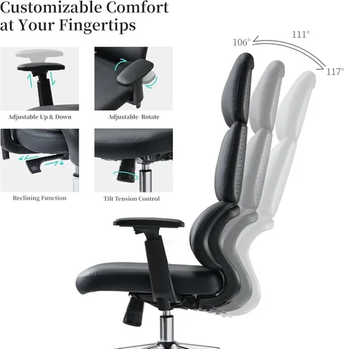 Miniatura 5 de EUREKA ERGONOMIC Remi - Silla de oficina con respaldo alto, silla de oficina de piel sintética con ruedas, silla de escritorio de cuero, silla