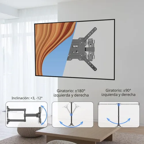 Miniatura 2 de Suptek Soporte de pared para TV con movimiento completo, giratorio e inclinable para la mayoría de televisores de 23 a 55 pulgadas, hasta 25 kg