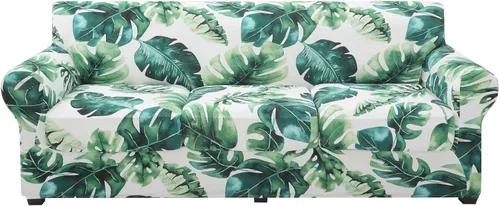 Miniatura 29 de hyha Funda para sofá, diseño floral, elástica, estampada, 4 piezas, fundas para sofá de 3 cojines separados, protector de muebles lavable para Azul