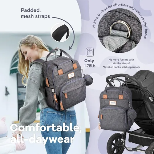 Miniatura 5 de RUVALINO Mochila para pañales, mochila multifuncional para viajes, mochila de maternidad para cambiar al bebé, de gran capacidad, impermeable