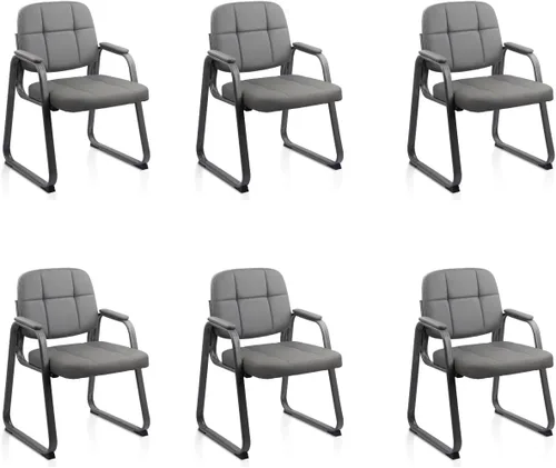 Miniatura 17 de CLATINA Silla de recepción de oficina con reposabrazos acolchado de cuero regenerado, silla ergonómica para sala de espera, vestíbulo, reunión, Negro