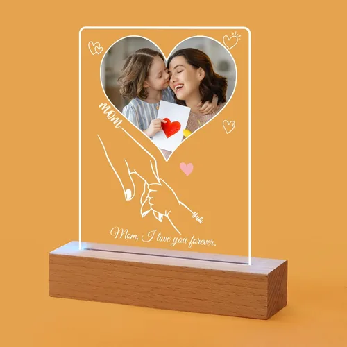 Miniatura 15 de Placa de fotos de acrílico LED personalizada, regalos de aniversario personalizados para parejas con nombres grabados, luz nocturna romántica