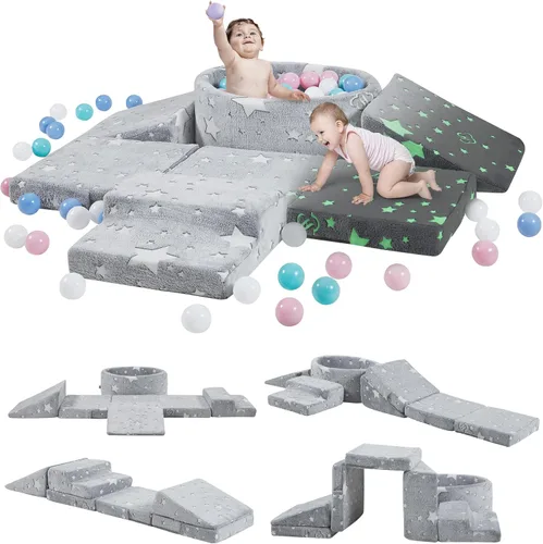 Miniatura 12 de Elftopia Bloques de escalada de espuma con pozo de bolas y escaleras para niños pequeños de 1 a 3 años, juego suave para gatear en interiores, juego