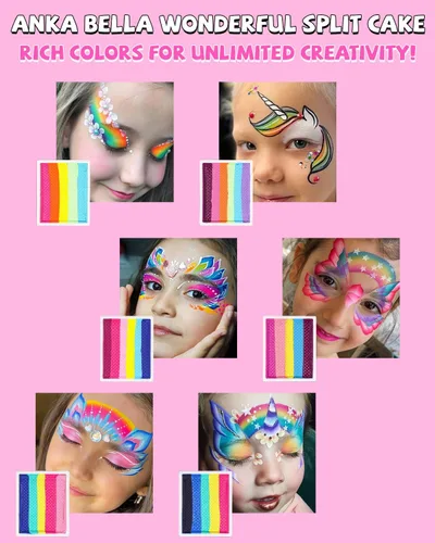 Miniatura 3 de Anka Bella Pintura facial de pastel dividida activada por agua, de 2.12 oz, kit profesional lavable no tóxico para niños y adultos, regalo