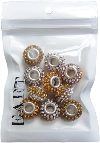 Miniatura 4 de RUBYCA Cuentas grandes de cristal checo con agujero grande para pulseras europeas (10 unidades, 0.591 in, oro y blanco)