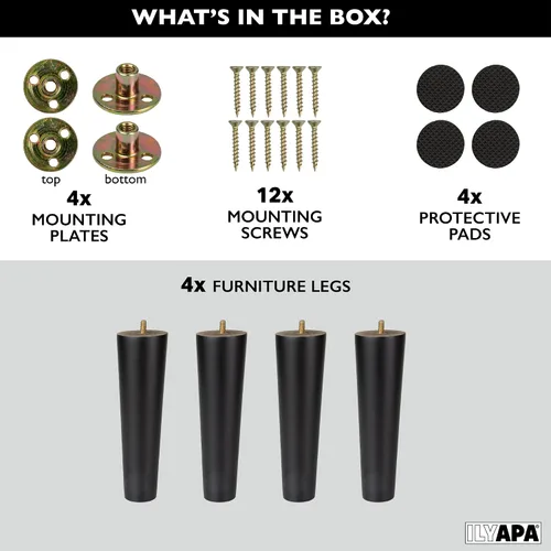 Miniatura 2 de Ilyapa Pies de madera para muebles, juego de 4 muebles cónicos de repuesto de madera negra de 6 pulgadas, patas de mesa auxiliar para sofás, sillas
