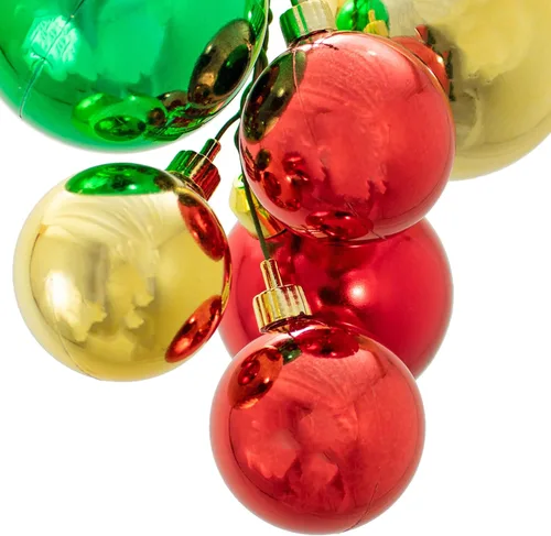 Miniatura 4 de Clásicos racimos de bolas de Navidad con adornos rojos, dorados y verdes, 6 juegos por caja