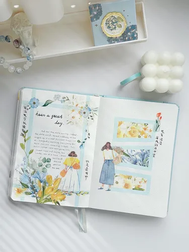 Miniatura 6 de WT Serene - Cinta ancha de PET, rollo individual, diseños originales, cinta decorativa de flores azules acuarela, cinta adhesiva transparente WT
